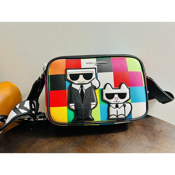 Karl Lagerfeld Paris Multi Combo Crossbody Bag - Colorful Grid Design NWT - Picture 1 of 6